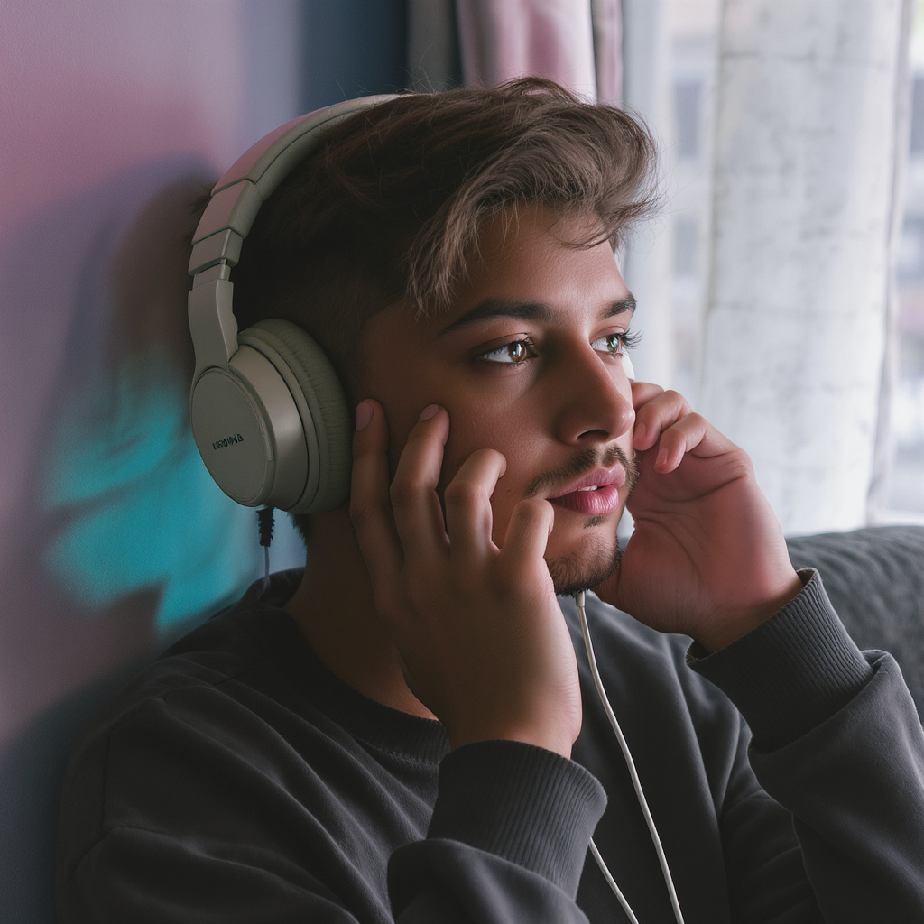 A person enjoying music with headphones